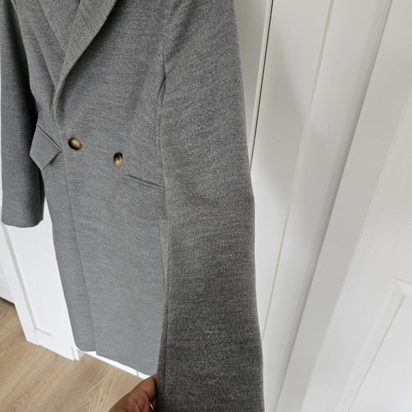 Topshop Grey Double Breasted Nancy Coat w/ Removable Faux Fur Collar 6 Like New - Picture 8 of 16